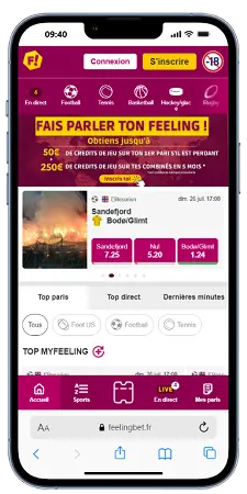 Feelingbet affiché sur un téléphone mobile