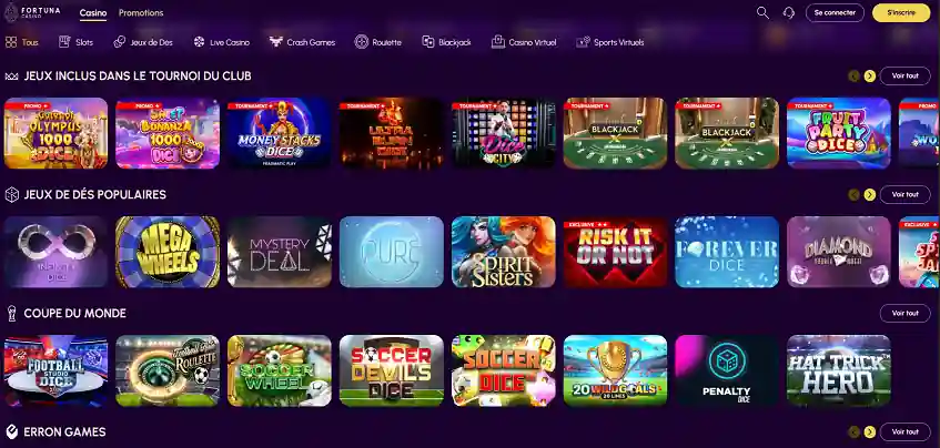 Aperçu de la plateforme Fortuna Casino sur ordinateur