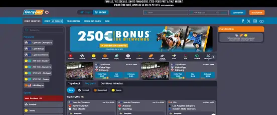 Visuel de la page d'accueil de Genybet Sport