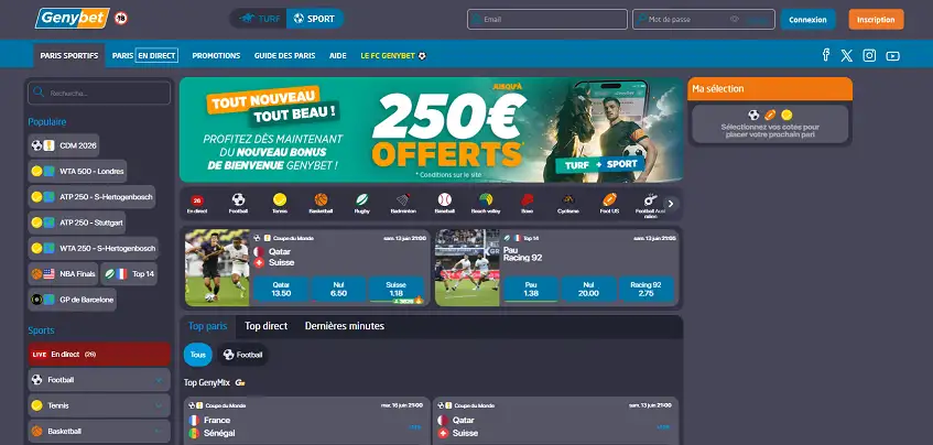 Aperçu de la plateforme Genybet Sport sur ordinateur