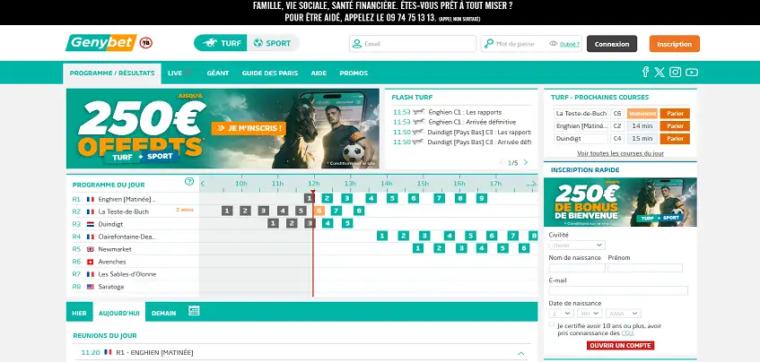 Aperçu de la plateforme Genybet Turf sur ordinateur