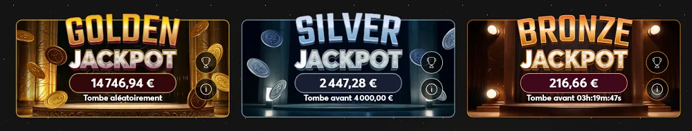 Jackpot casino Golden Palace avec Golden, Silver et Bronze