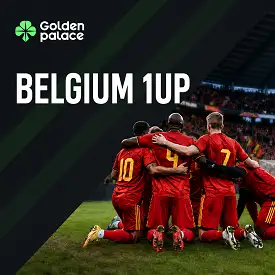 Golden Palace Sports 1UP avec joueurs belges célébrant un match des Diables Rouges