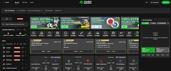 Visuel de la page d'accueil de Golden Palace Sports