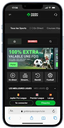 Capture mobile du site de paris sportifs belge Golden Palace Sports