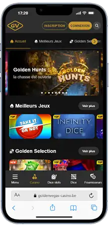Golden Vegas Casino affiché sur un téléphone mobile