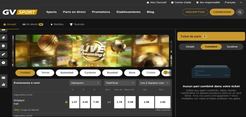 Aperçu de la plateforme Golden Vegas Sport sur ordinateur