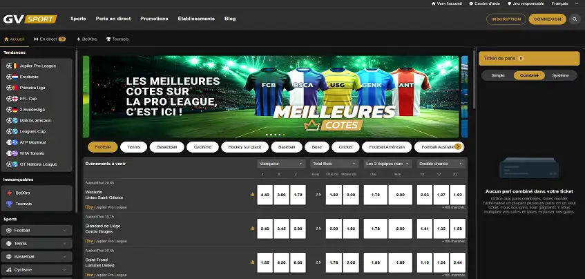 Aperçu de la plateforme Golden Vegas Sport sur ordinateur