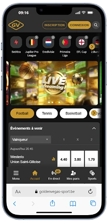 Golden Vegas Sport affichée sur un téléphone mobile