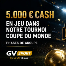 Visuel Golden Vegas Sport du tournoi Coupe du Monde, avec trophée, ballon doré et 5.000 € cash