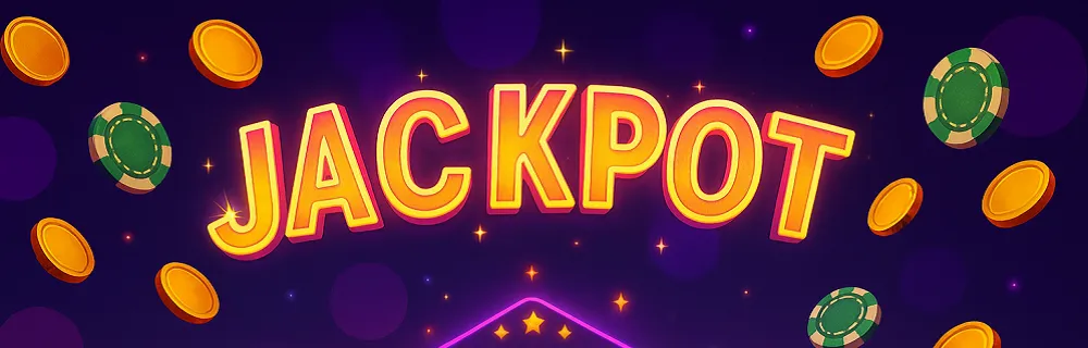 Illustration jackpot casino avec jetons et pièces d’or flottants sur fond violet, ambiance festive et lumineuse