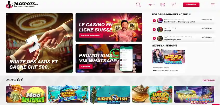 Aperçu de la plateforme Jackpots.ch sur ordinateur
