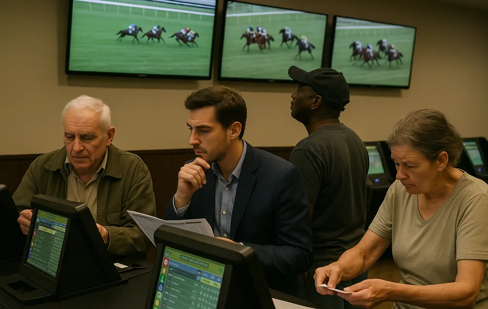 Des joueurs parient sur les courses de chevaux