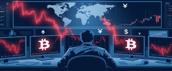Trader observant les écrans affichant la chute du Bitcoin lors du krach crypto du 11 octobre 2025, marché mondial en panique