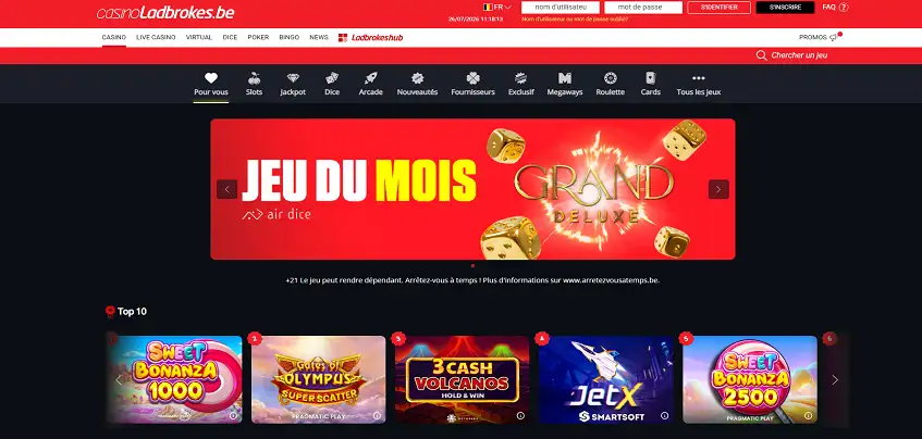 Aperçu de la plateforme Ladbrokes Casino sur ordinateur