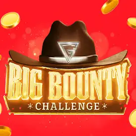Ladbrokes Casino Big Bounty Challenge avec chapeau de cowboy, pièces dorées et fond rouge lumineux