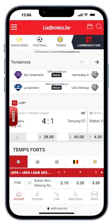Visuel d'un smartphone représentant l'application mobile Ladbrokes Sports