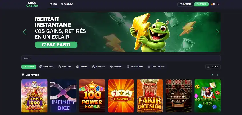 Aperçu de la plateforme Loco Casino sur ordinateur
