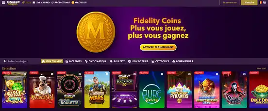 Visuel de la page d'accueil de Madison Casino