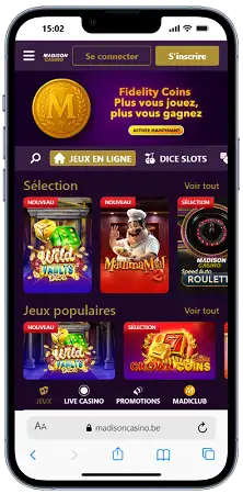 Madison Casino affiché sur un téléphone mobile