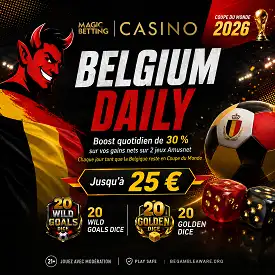 Magic Betting Casino Belgium Daily avec boost Coupe du Monde 2026 sur jeux Amusnet