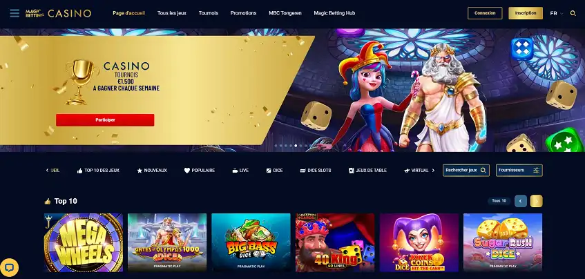 Aperçu de la plateforme Magic Betting Casino sur ordinateur