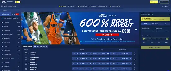 Visuel de la page d'accueil de Magic Betting Sports