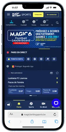 Magic Betting Sports affiché sur un téléphone mobile