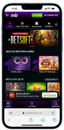 Meridian Casino affiché sur un téléphone portable