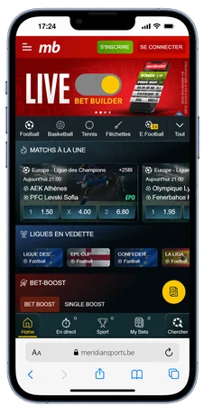 Meridianbet affiché sur un téléphone portable