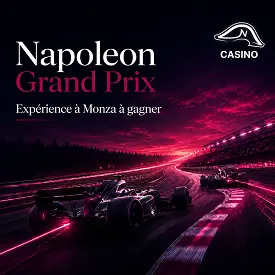Napoleon Grand Prix : voitures de course sur circuit illuminé en rose avec le logo Napoleon Casino