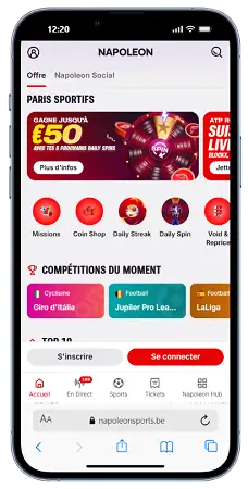 Napoleon Sports affiché sur un téléphone mobile
