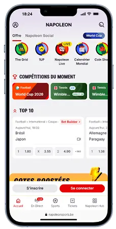 Napoleon Sports affiché sur un téléphone mobile