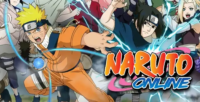 Naruto Online : Naruto et Sasuke en plein combat avec éclairs bleus