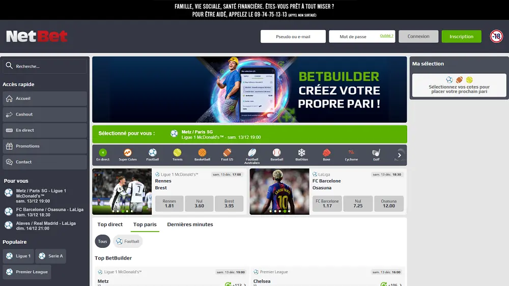 Visuel de la page d'accueil du site de paris sportifs Netbet
