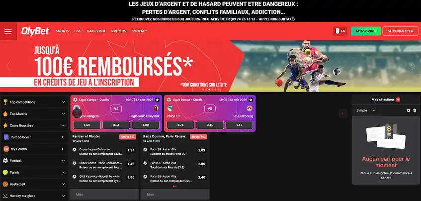 Aperçu de la plateforme Olybet sur ordinateur