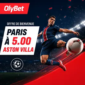OlyBet offre de bienvenue : Paris à cote 5.00 contre Aston Villa, visuel football du bookmaker français