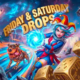 Oria Casino Drops du week-end avec personnage fantastique, dés en or et récompenses aléatoires en jeu captivant