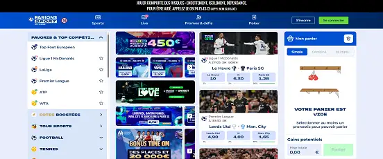 Visuel de la page d'accueil de Parions Sport