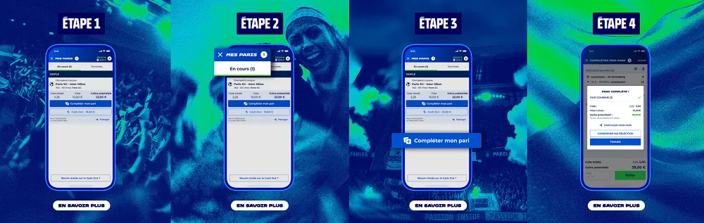 Tutoriel en 4 étapes pour utiliser la fonctionnalité Complète ton pari sur l’application Parions Sport
