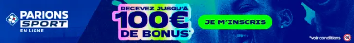 Bannière Parions Sport avec offre de bonus jusqu’à 100 € pour inscription aux paris sportifs en ligne