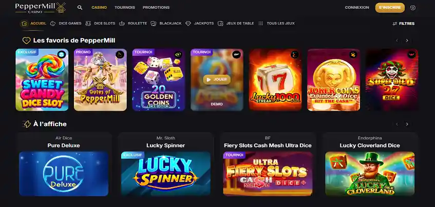 Aperçu de la plateforme Peppermill Casino sur ordinateur