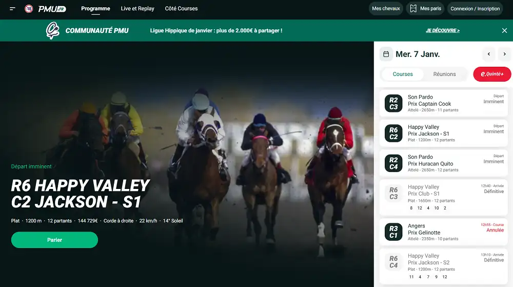 Visuel de la page d'accueil de PMU.fr et les paris hippiques