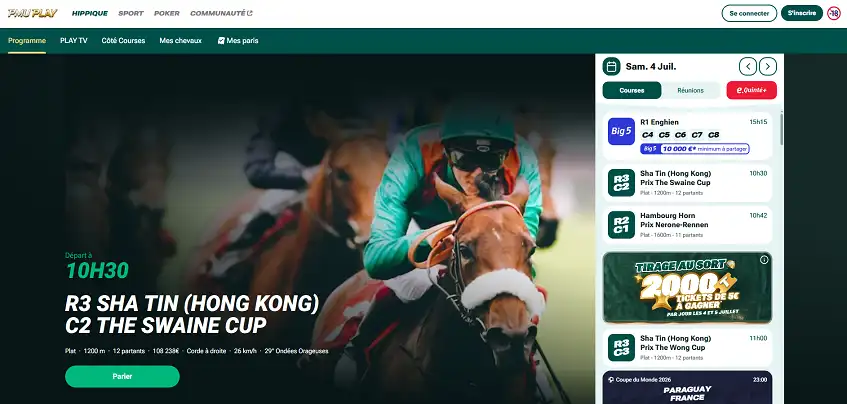 Aperçu de la plateforme PMU Play Hippique sur ordinateur
