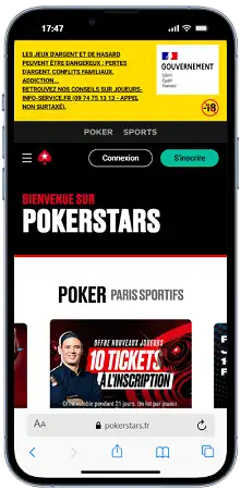 Plateforme Pokerstars affichée sur un téléphone mobile