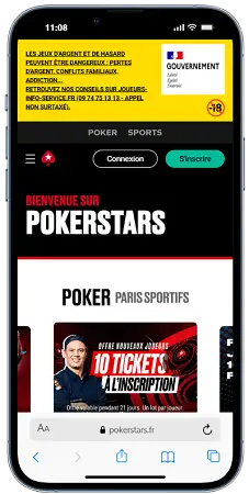 Pokerstars Sport affiché sur un téléphone mobile