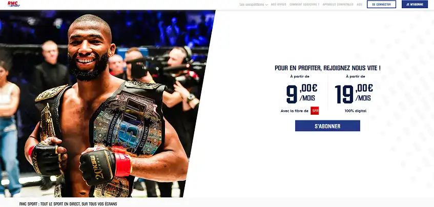 Aperçu de la plateforme RMC Sport sur ordinateur