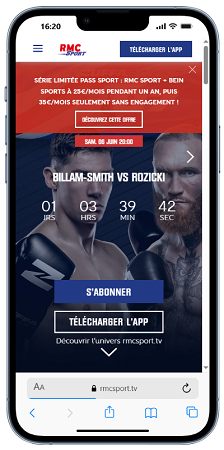RMC Sport affiché sur un téléphone mobile