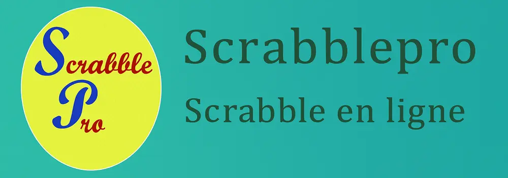 Bannière Scrabblepro avec le logo rond jaune Scrabble Pro et le texte Scrabble en ligne sur fond vert dégradé