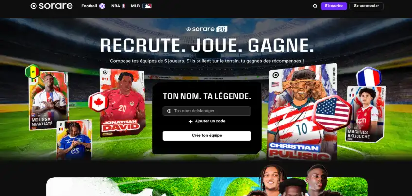 Aperçu de la plateforme Sorare sur ordinateur
